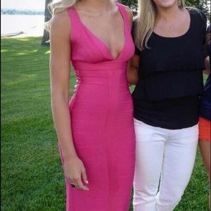 Herve Leger body con bandage dress in fushia.
